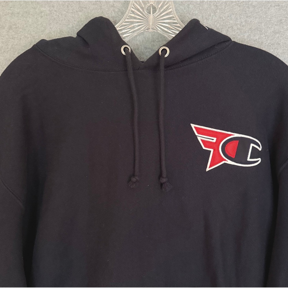 Champion FaZe Clan Hoodie Men Large Black Reverse Weave Embroidered Logo